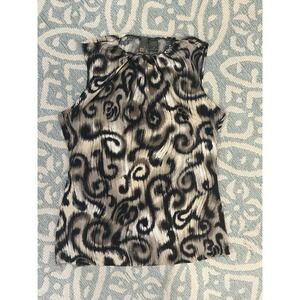 SereNade Womens Top Blouse High Neck Sleeveless Black Cream Animal Medium M‎